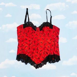 💖 SOLD 💖 Vintage Escora Red Lacey Scottish Terrier Puppy Pattern Corset Top